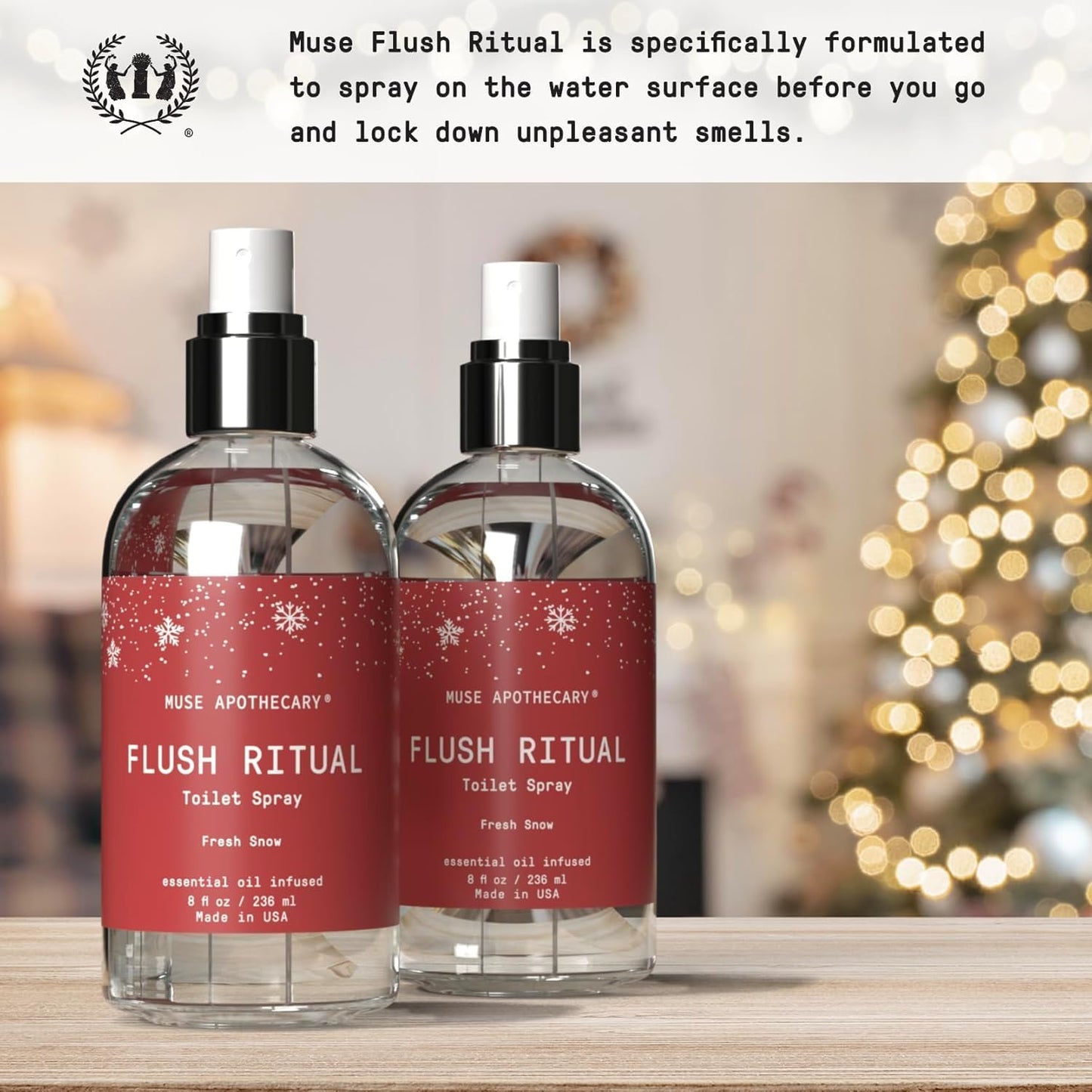 Muse Apothecary Flush Ritual - Aromatic & Refreshing Toilet Spray, Use Before You Go, 4 oz, Infused with Natural Essential Oils - Coconut + Sandalwood