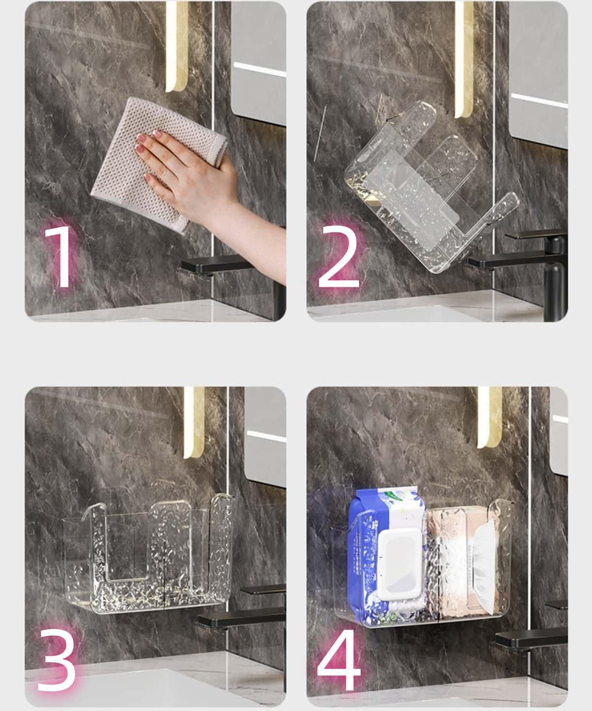 Wall-Mounted Wipes Dispenser Holder – Adhesive-Acrylic Storage Box for Kitchen, Bathroom & Bedroom – Flushable Wet Wipes Container (B)