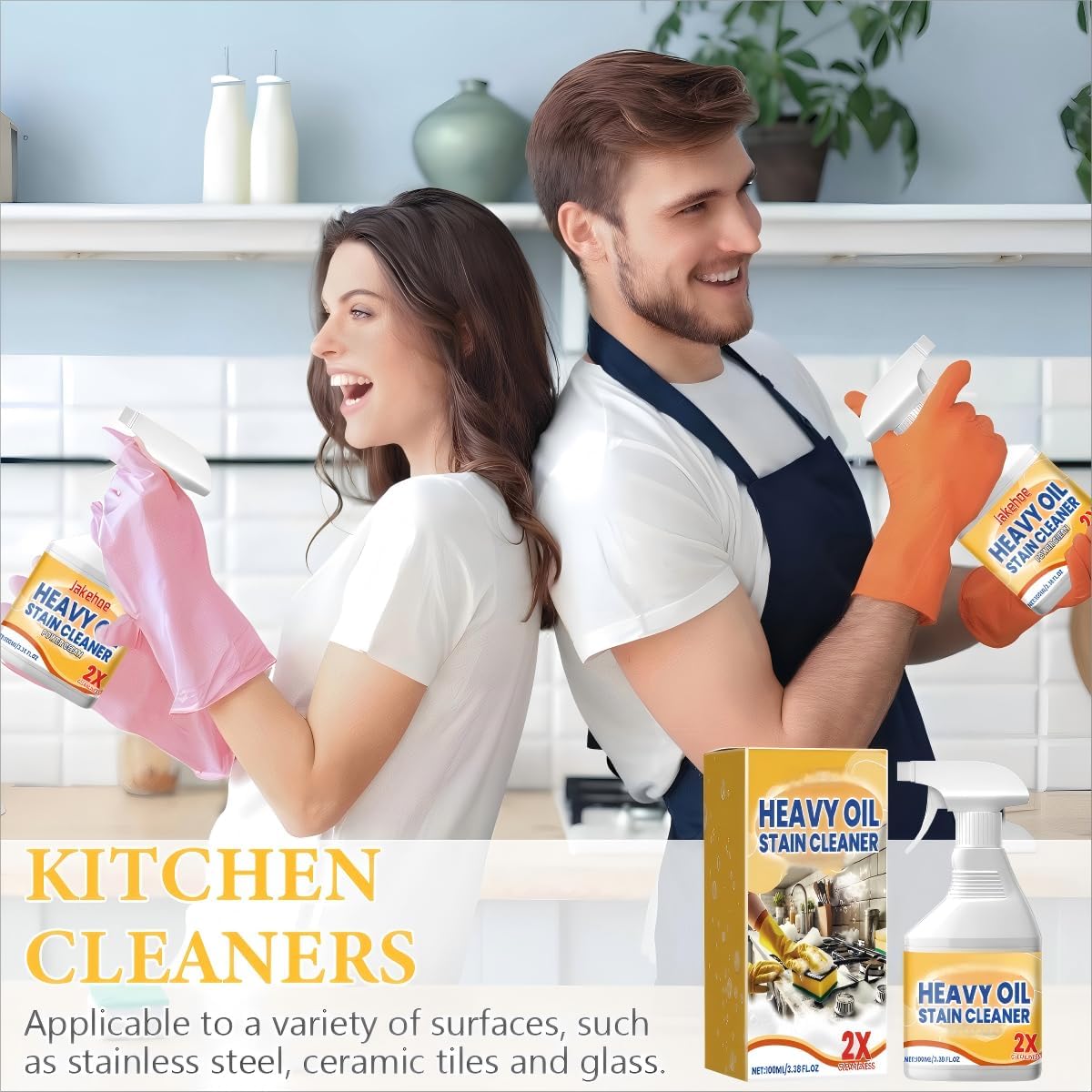 Wanban 2pc Heavy Duty Degreaser Cleaner Spray - Kitchen Heavy Oil Clean for Stubborn Oil Stains, All-Purpose Cleaner & Kitchen Degreaser for Tough Surfaces