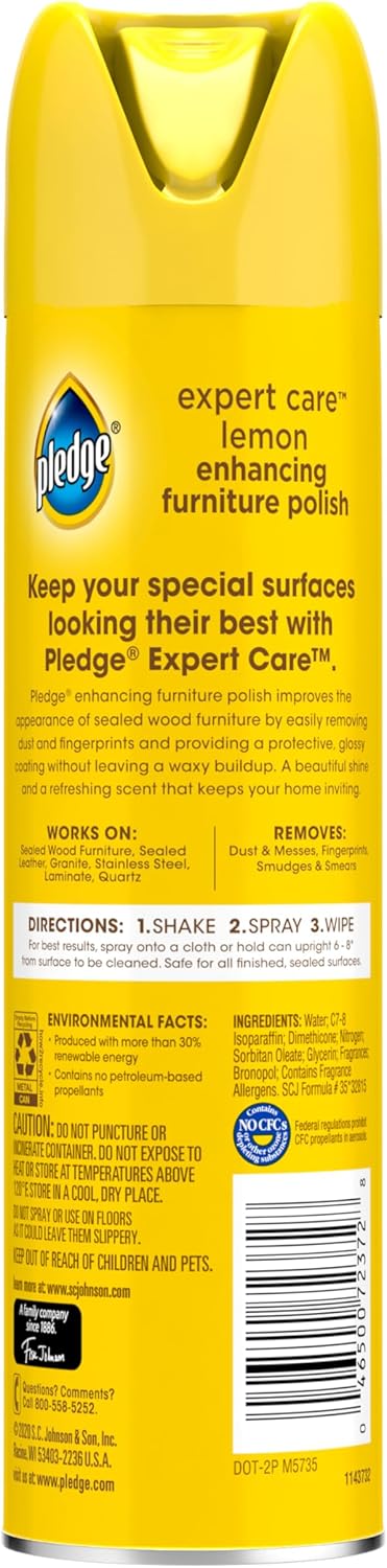 Pledge Enhancing Polish Spray, Wood Furniture & Stainless Steel Polish, Remove Dust and Fingerprints, Fast Shine and Protect, Prevent Scratches & Knicks - Lemon Scent, 9.7oz (Pack of 12)
