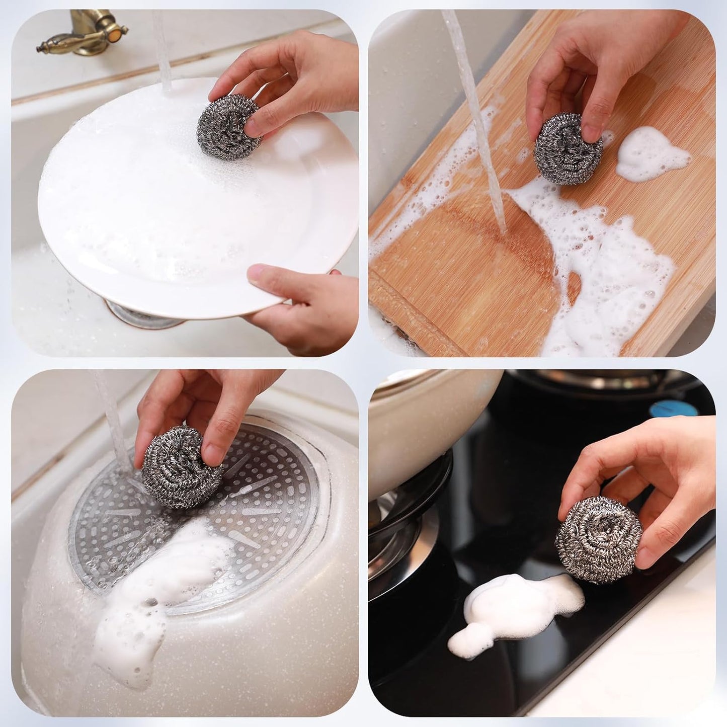 Reallnaive 200 Pcs Stainless Steel Wool Scrubber Bulk Steel Wool Sponges Pack Metal Dishwashing Wire Scouring Pads Heavy Duty Clean Dish Pot Pan and Oven for Cleaning Kitchen Bathrooms and More