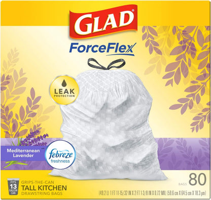 Glad ForceFlex Tall Kitchen Trash Bags, 13 Gal, Gain Lavender with Febreze, 110 Ct (Pack May Vary)