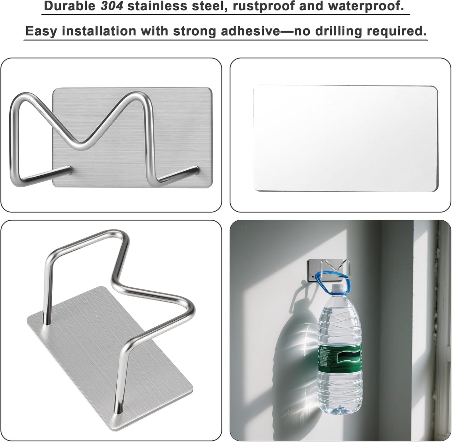 Adhesive Sponge Holder for Kitchen Sink, SUS304 Stainless Steel Scrubber Hanger Sink Caddy Accessories Storage Drain Rack Stand for Scratch Scrub Dishcloth Dishrag Steel Wool Strainer Stopper