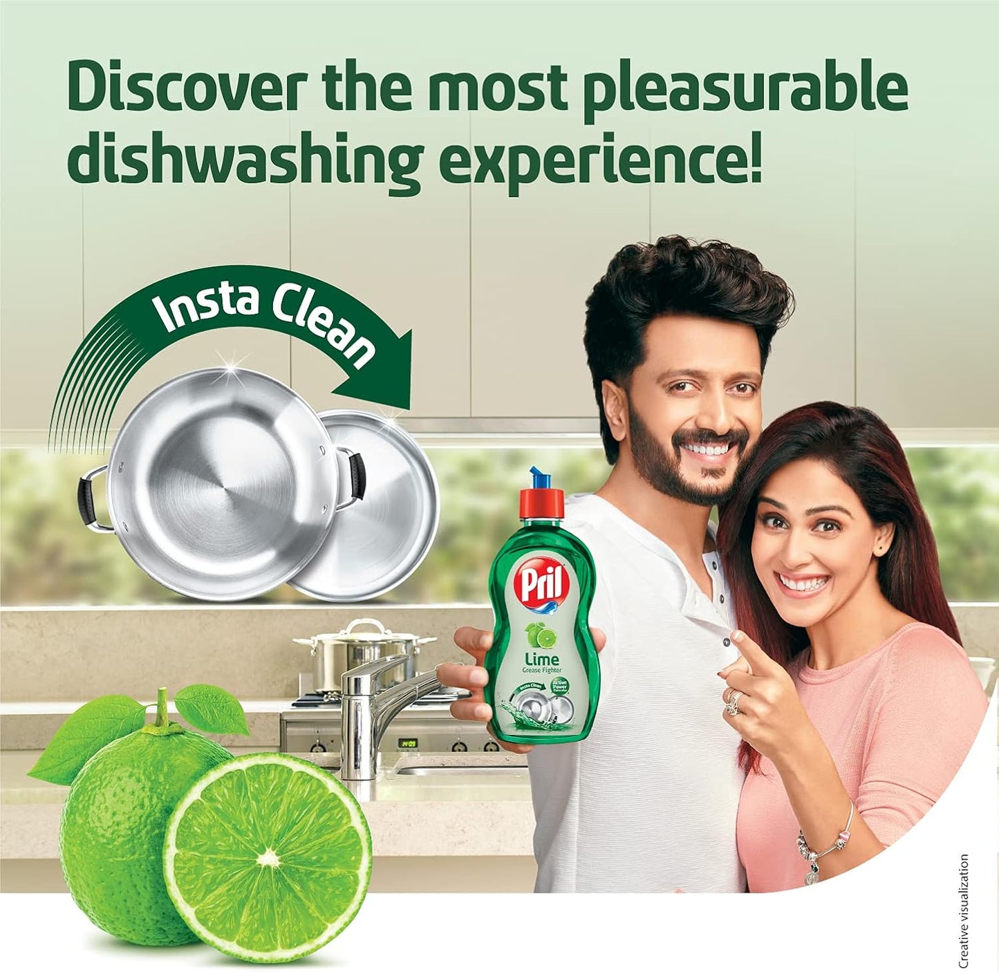 Pril Lime Liquid Dishwash Gel - 750ml | Dish Cleaning Liquid Gel with German Technology - Active Power Molecules Leaves No Residue, Grease Cleaner For All Types of Utensils