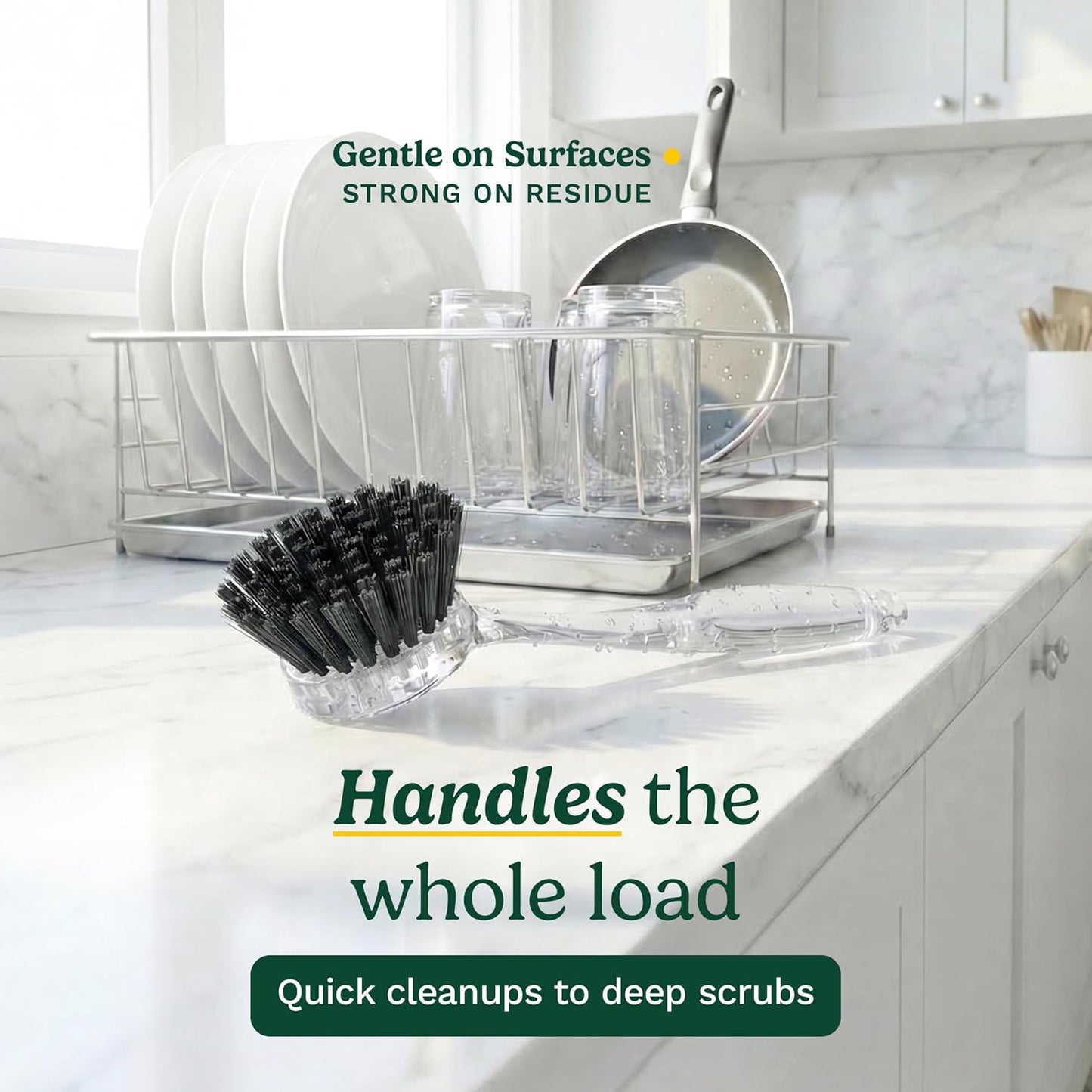 Cuisinart Dish Brush with Handle 2 Pack – Kitchen Scrub Brush for Dishes, Pots & Pans, Non-Scratch Dish Scrubber, Firm Bristles for Sink & Cookware, Comfortable Grip for Everyday Cleaning