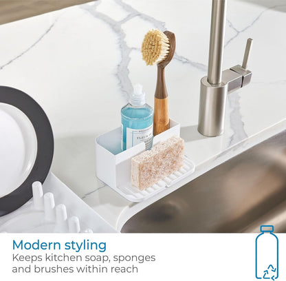 iDesign Recycled Plastic Double Suction Sink Caddy, White