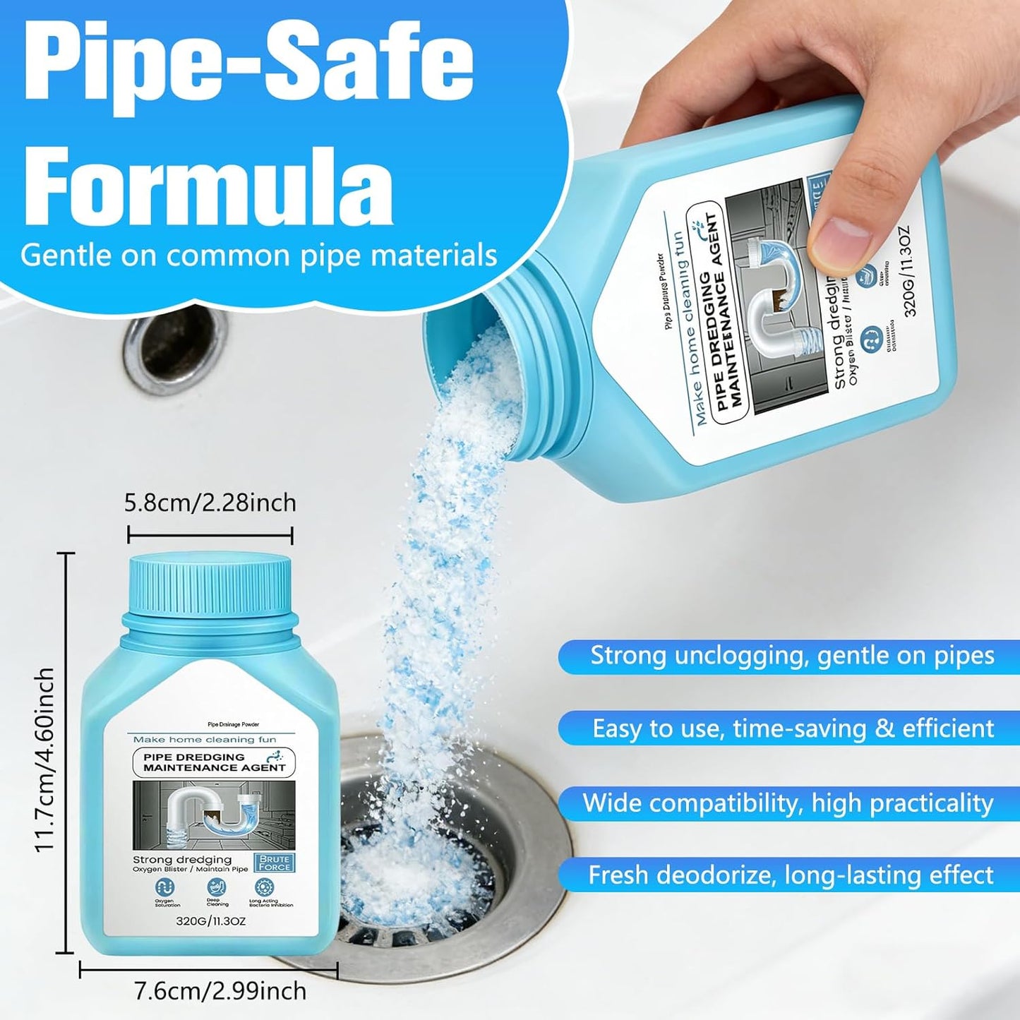 Drain Clog Remover Powerful, Sink Drain Hair Clog Remover Cleaner, Strong DrainCleaner for Kitchen, Shower Pipes and Drains
