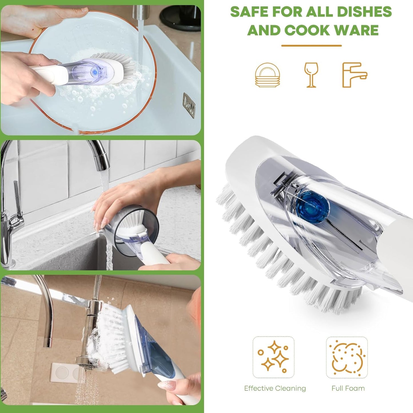 RIMAY Soap Dispensing Dish Brush, Dish Scrubber with Soap Dispenser, Dish Soap Brush, Dish Wand with Soap Dispenser Kitchen Brush for Dishes, Pans, Sink, Pots