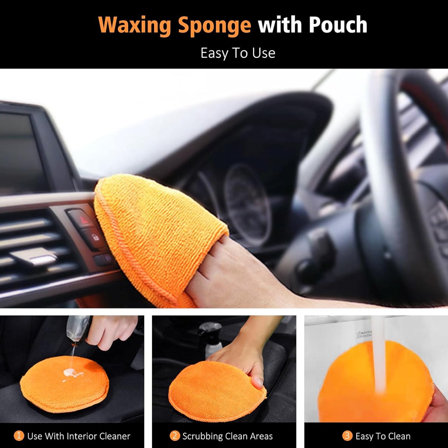YeewayVeh 3pcs Car Detailing Brush Set, Boars Hair Detailing Brushes, Ultra Soft Detail Brush for Air Vent Leather Seat, Scratch Free Car Detailing Brushes for Interior Exterior, Orange