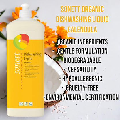 Sonett Organic Dishwashing Liquid Organic 100% Biodegradable Lemon, 34 Fl.Oz (1 Count)