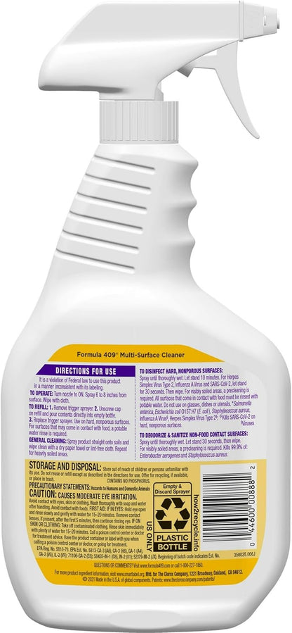 409 Multi-Surface Antibacterial Cleaner Degreaser Spray 32 Fl Oz, Lemon Scent, Kills 99.9% of Germs and Viruses bundled with Microfiber Cleaning Cloth