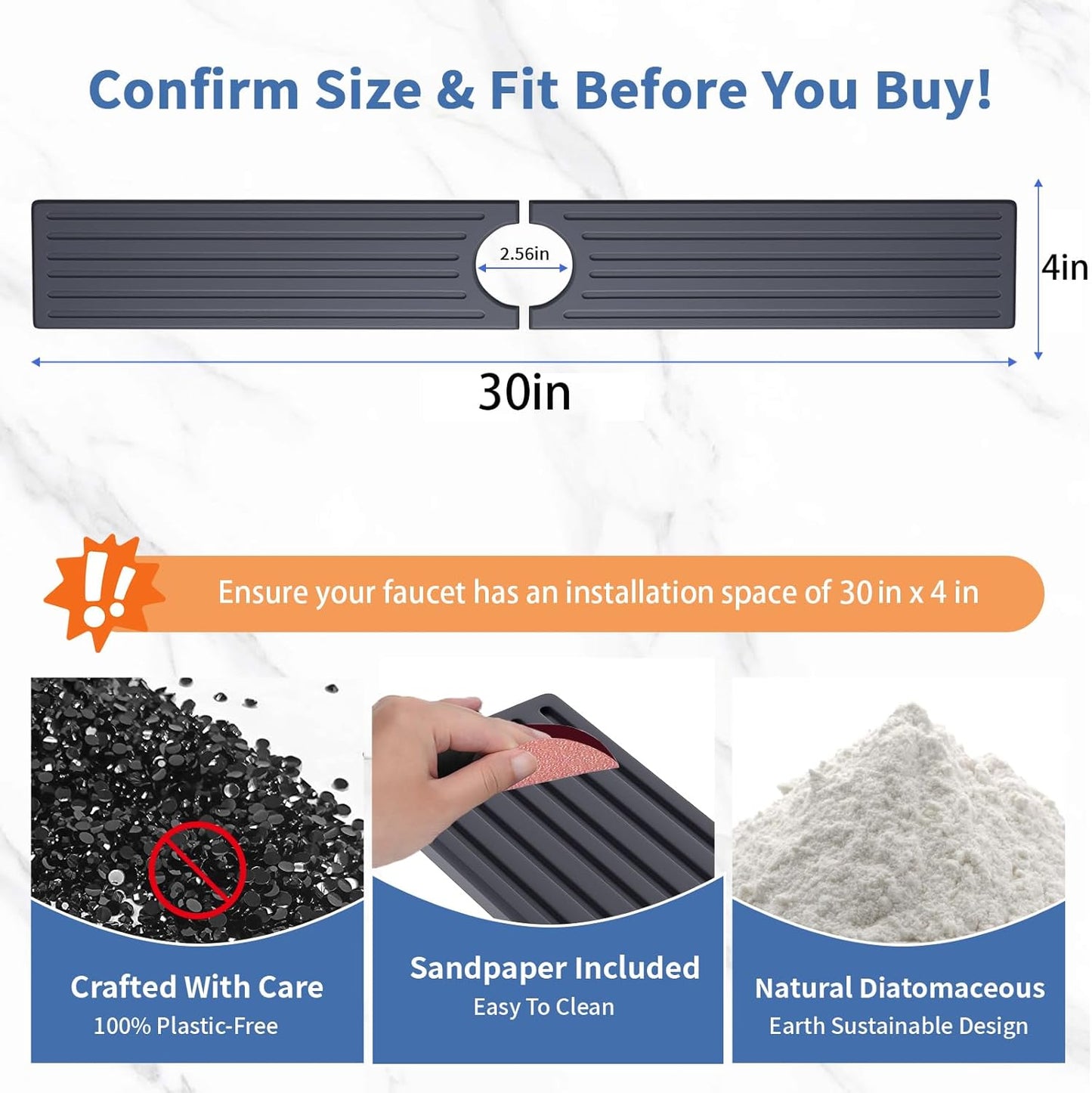 Stone Faucet Mat for Kitchen Sink, Water Absorbing Sink Water Splash Guard, Fast-Drying Kitchen Sink Faucet Mat, Durable Protector and Stone Drying Mat for Kitchen Counter & Bathroom Sink