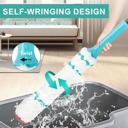 KeFanta Self-Wringing Twist Mop for Floor Cleaning, Long Handled Microfiber Floor Mop with Top Scouring Pad for Kitchen, Hardwood, Restaurant, Bathroom, Garages, Warehouses, Office,57-inch