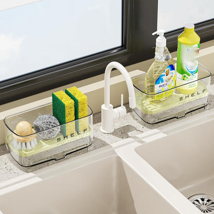 Sponge Holder for Kitchen Sink,Sink Caddy Organizer with Removable Brush Holder,Kitchen Countertop Soap Dispenser Storage with Detachable Towel Rack,Black