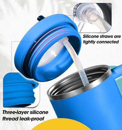 40 Oz Tumbler Flip Straw Lid Compatible with Stanley Quencher Cup, Anti Spill Replacement Cup Covers, Durable Silicone Leak Proof Lids with Cleaning Brush Set for Travel Storage