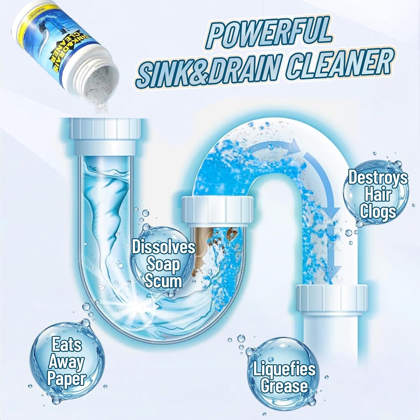 Drain Cleaner Shower Sink Cleaner New - Powerful Pipeline Dredging Agent, Kitchen Unblocker, Sink and Drain Cleaner for Kitchen Toilet（6PCS）