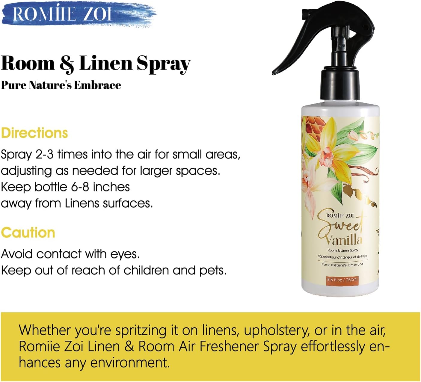 ROMIIE ZOI Room Spray Lemon, Air Freshener Spray Made with Natural Plant Extract, Scented Room Spray for Home Fragrance Fabric Spray Freshener 8.5 FL OZ
