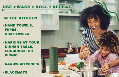 Paperless Towels Roll Washable Cotton Cloth, Reusable Paper Towels - 25 Pack with Durable Cardboard Roll - 10" X 10" Zero Waste Reusable Napkins Eco Friendly