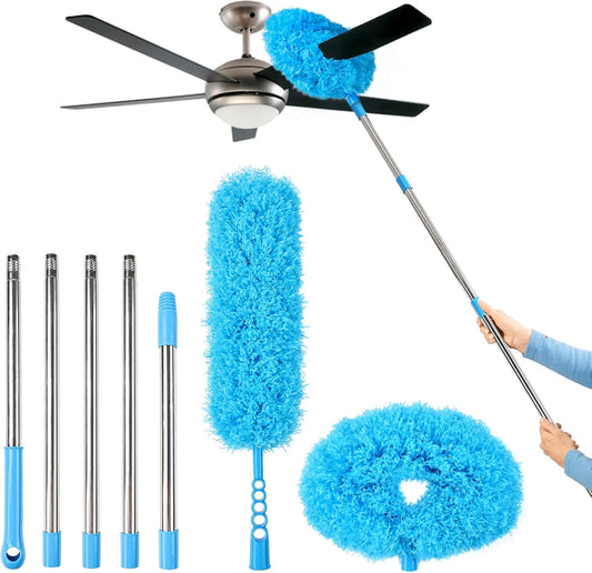 Rainbow Extendable Static Duster Reusable Microfiber Duster with 100" Telescoping Pole, Beandable and Washable Dusters Head for Cleaning Ceiling, Fan, Furniture