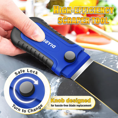 DIYSELF 1 Pack Razor Blade Scraper with 15 Extra Blades, Scraper Tool for Cleaning Window, Paint, Cooktop, Oven, Glass Stove Top Scraper, Razor Scraper with Buit-In Blade Storage