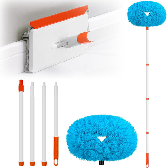 Baseboard Cleaner Tool with Handle, Extendable Long Handle Baseboard Floor Cleaning Tool Duster with Reusable Pads for Floorboard