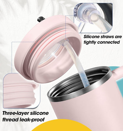 40 Oz Tumbler Flip Straw Lid Compatible with Stanley Quencher Cup, Anti Spill Replacement Cup Covers, Durable Silicone Leak Proof Lids with Cleaning Brush Set for Travel Storage