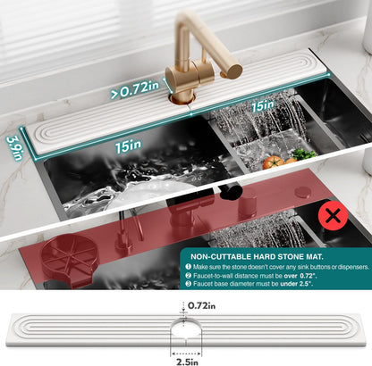 Eormoe Faucet Mat for Kitchen Sink – Diatomite Stone Drying Mat & Sink Protectors, Prevent Moisture – Sink Splash Guard Water-Absorbing Stone Tray for Bathroom Counter (Light Grey, 23.6" x 3.9")