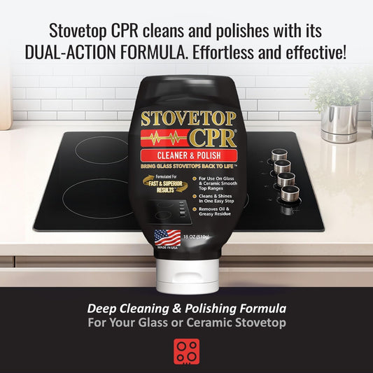 Stovetop CPR Glass Cooktop Cleaner Kit (18oz) – Ceramic Stove Cleaner, Polish, Scrubber Pads, Razor Scraper & Microfiber Towels
