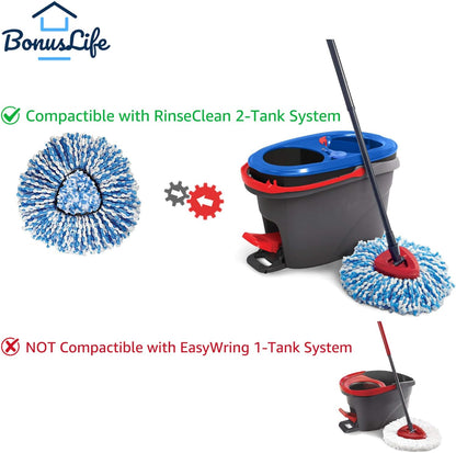 2-Tank Mop Heads Replacements for O-Ceda RinseClean Dual System, Microfiber Refills, Easy Cleaning Mop Repalce Head Blue 6 Pack