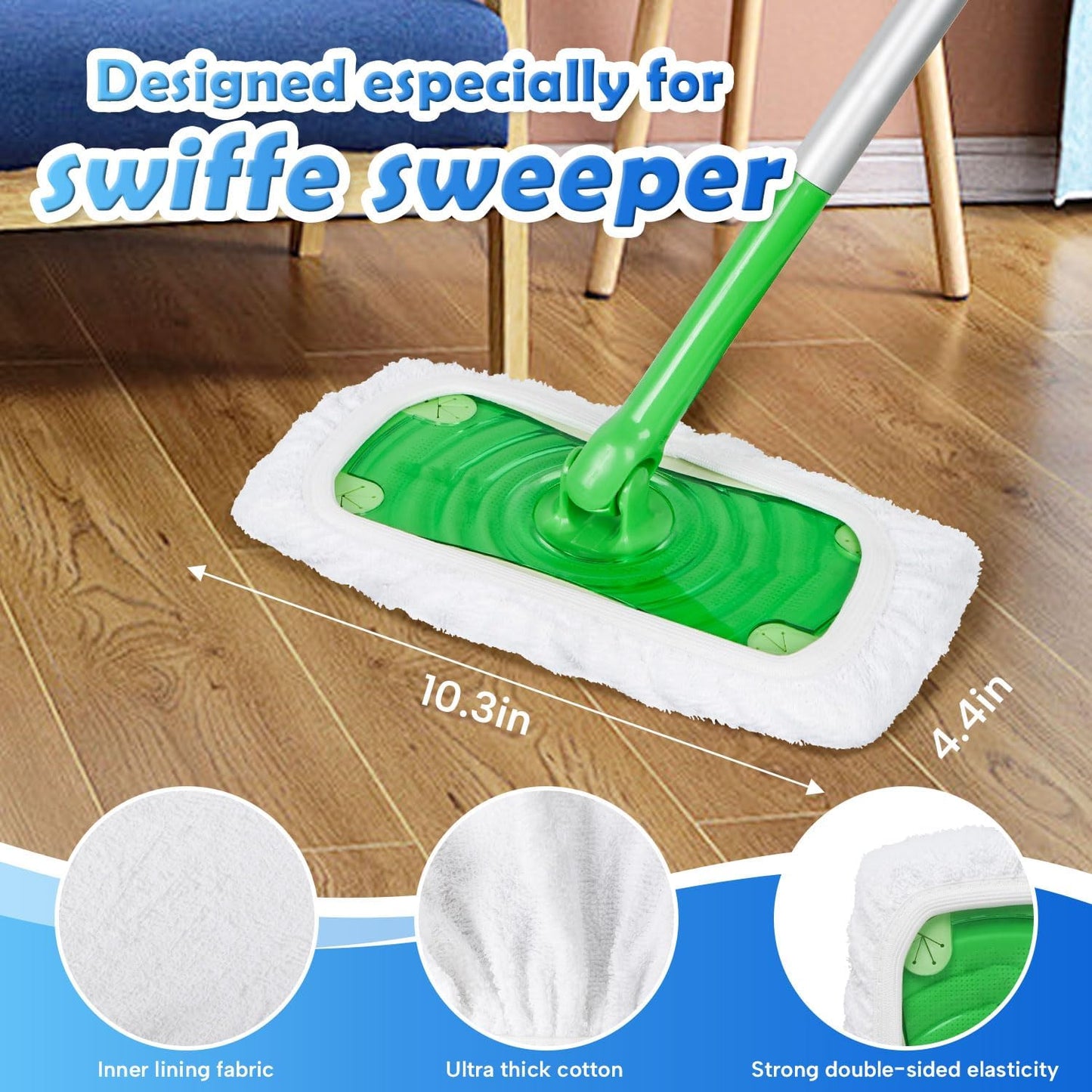 AmaVins 5 Pack Reusable Microfiber Mop Pads Compatible with Swiffer Sweeper Mop, Wet and Dry Flat mop Cover, Washable Mop Pads for Surface/Hardwood Floor Cleaning (Mop is Not Included)