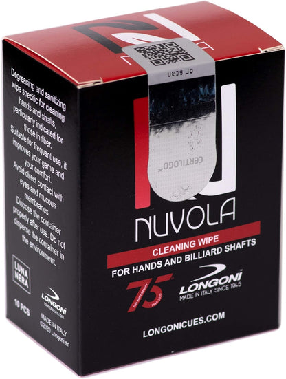 Longoni Nuvola Cleaning Wipes for Pool Billiard Cue Shafts and Hands 10 pcs