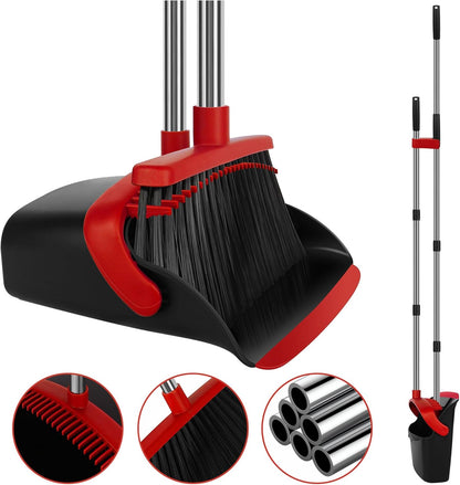 Broom and Dustpan Set, Household Broom with Dustpan Combo Set, 51" Long Handle, Dust Pan Set for Kitchen Office Lobby Floor