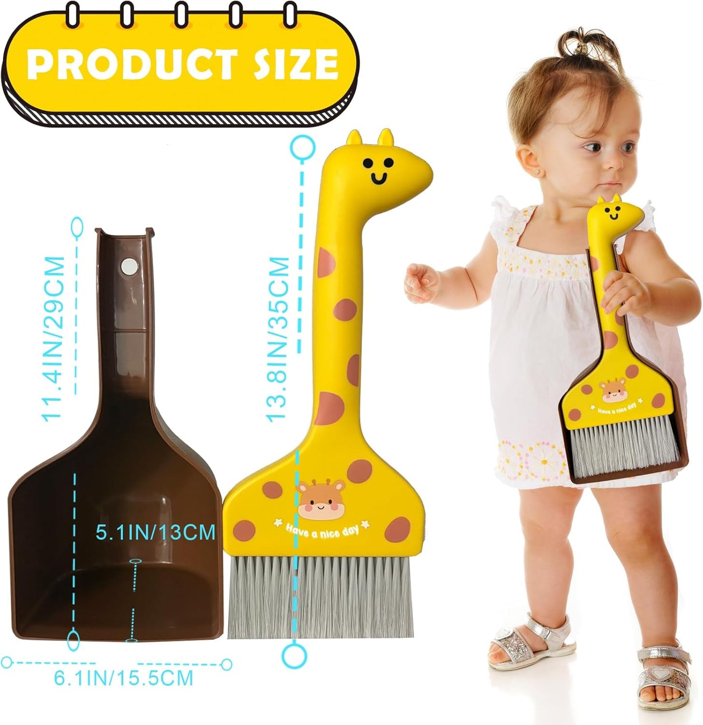 Mini Broom and Dustpan Set Cartoon Small Broom with Dustpan Combo Set Cute Cleaning Kit for Home Office Floor (Orange)