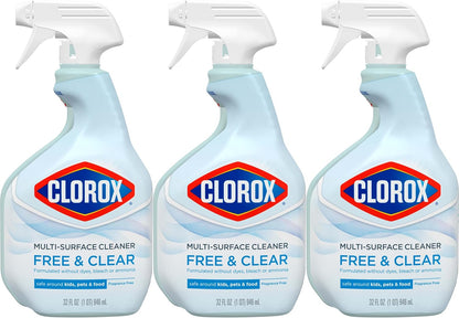 Clorox Free & Clear Multi Surface Cleaner, Spray Bottle, Fragrance Free, 32 Fluid Ounces, Pack of 3