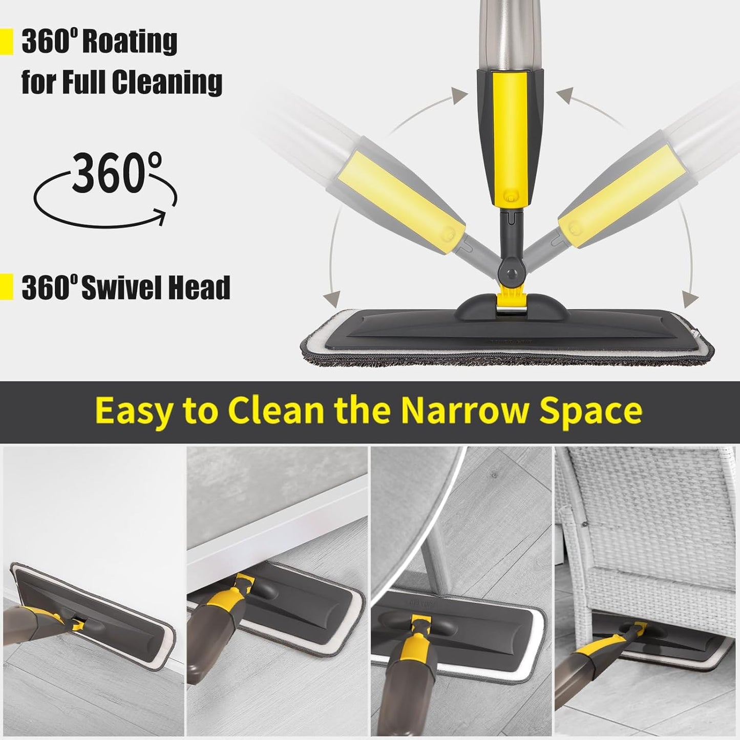 Mops for Floor Cleaning Wet Spray Mop with 14 oz Refillable Bottle and 2 Washable Microfiber Pads Home or Commercial Use Dry Wet Flat Mop for Hardwood Laminate Wood Ceramic