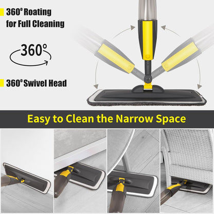 Mops for Floor Cleaning Wet Spray Mop with 14 oz Refillable Bottle and 2 Washable Microfiber Pads Home or Commercial Use Dry Wet Flat Mop for Hardwood Laminate Wood Ceramic