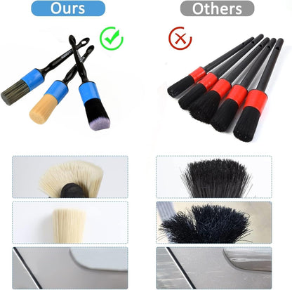MVEQRRN 6pcs Car Detailing Brush Set-2pcs Boars Hair Car Detailing Brushes,2pcs Ultra Soft No Scratch Detailing Brush for Air Vent,Leather Seat 2pcs Detail Brushes car Detailing for Interior Exterior