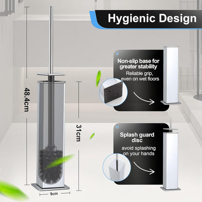 BVL Toilet Brush and Holder Set Brushed Nickel Stainless Steel 304 Square Freestanding Toilet Brush for Bathroom