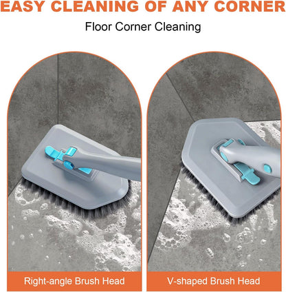 Long Handled Scrub Brush for Shower，3-in-1 Cleaning Brushes with 3 Different Function Cleaning Heads Brush for Shower Cleaning Bathroom Kitchen Walls Tub Tile