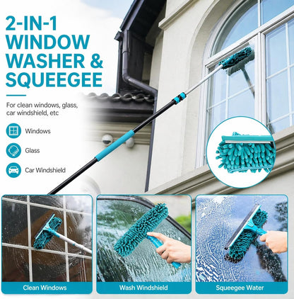 High Ceiling Duster Kit with 3-8FT Heavy Duty Extension Pole, Reaches Up to 13FT, Includes Microfiber Feather Duster, Cobweb and Ceiling Fan Duster, Window Squeegee Cleaner & Skylight Hook (8FT)