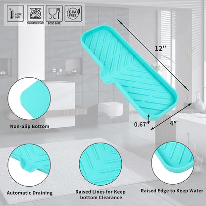 MicoYang Silicone Bathroom Soap Dishes with Drain Spout-Bathroom and Kitchen Sink Organizer,Sponge Holder,Dish Soap Tray,Perfect for Dispenser,Scrubber,Bottle,Cup on Sink or Counter-Black 4.9"×3.2"