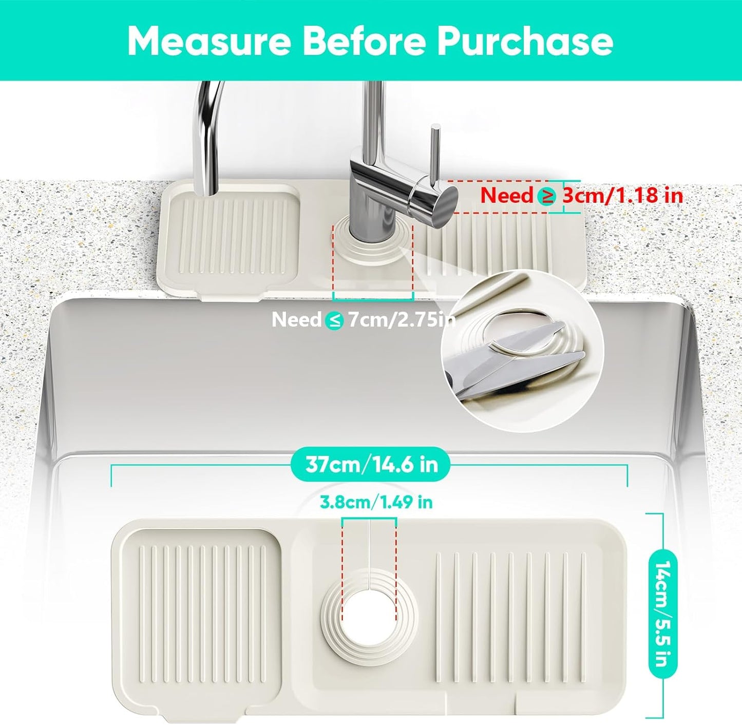 24 Inch Longer Faucet Mat for Kitchen Sink, 5° Slope Fast Self-draining, Kitchen Sink Splash Guard Silicone Sink Faucet Mat Splash Guard Kitchen Sink Area Tidy Splash Faucet Guard Draining Mat