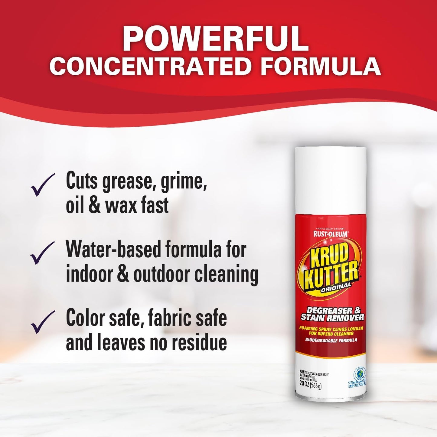 Krud Kutter Original Cleaner Degreaser Aerosol, 20 oz, Heavy Duty Spray for Grease, Oil and Tough Stains, All Purpose Multi Surface Cleaner for Kitchen, Garage, Tools and Equipment