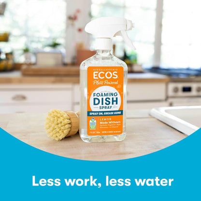 ECOS Foaming Dish Soap, Powerful Spray-On Formula, Saves Water, Wipe & Rinse Dish Cleaner - Hypoallergenic - Free & Clear, 17 Fl Oz (Pack of 4)