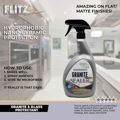 Flitz Granite & Glass Protectant - 16oz Bottle of USA-Made Granite Sealer and Glass Countertop Protector - Cleans & Prevents Liquid, Stains, & Others - Also Works on Marble & All Metals (1 Pack)