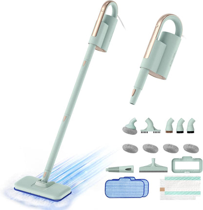 Newbealer Steam Mop & Detachable Handheld Cleaner, 250ml 1200W Powerful Floor Steamer, 3 Adjustable Levels for Carpet Laminate Hardwood Grout, Carpet Glider, 7 Multi-purpose Accessories & 2 Pads