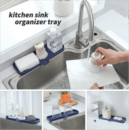 MicoYang Silicone Bathroom Soap Dishes with Drain Spout-Bathroom and Kitchen Sink Organizer,Sponge Holder,Dish Soap Tray,Perfect for Dispenser,Scrubber,Bottle,Cup on Sink or Counter-Black 4.9"×3.2"