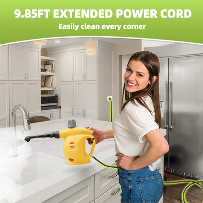 Handheld Steam Cleaner, Pressurized Multi-Surface Steam Shot with 13 Accessories, Safety Lock, Steamer for Cleaning Floor, Upholstery, Grout, Windows, Couch and Car (Yellow)