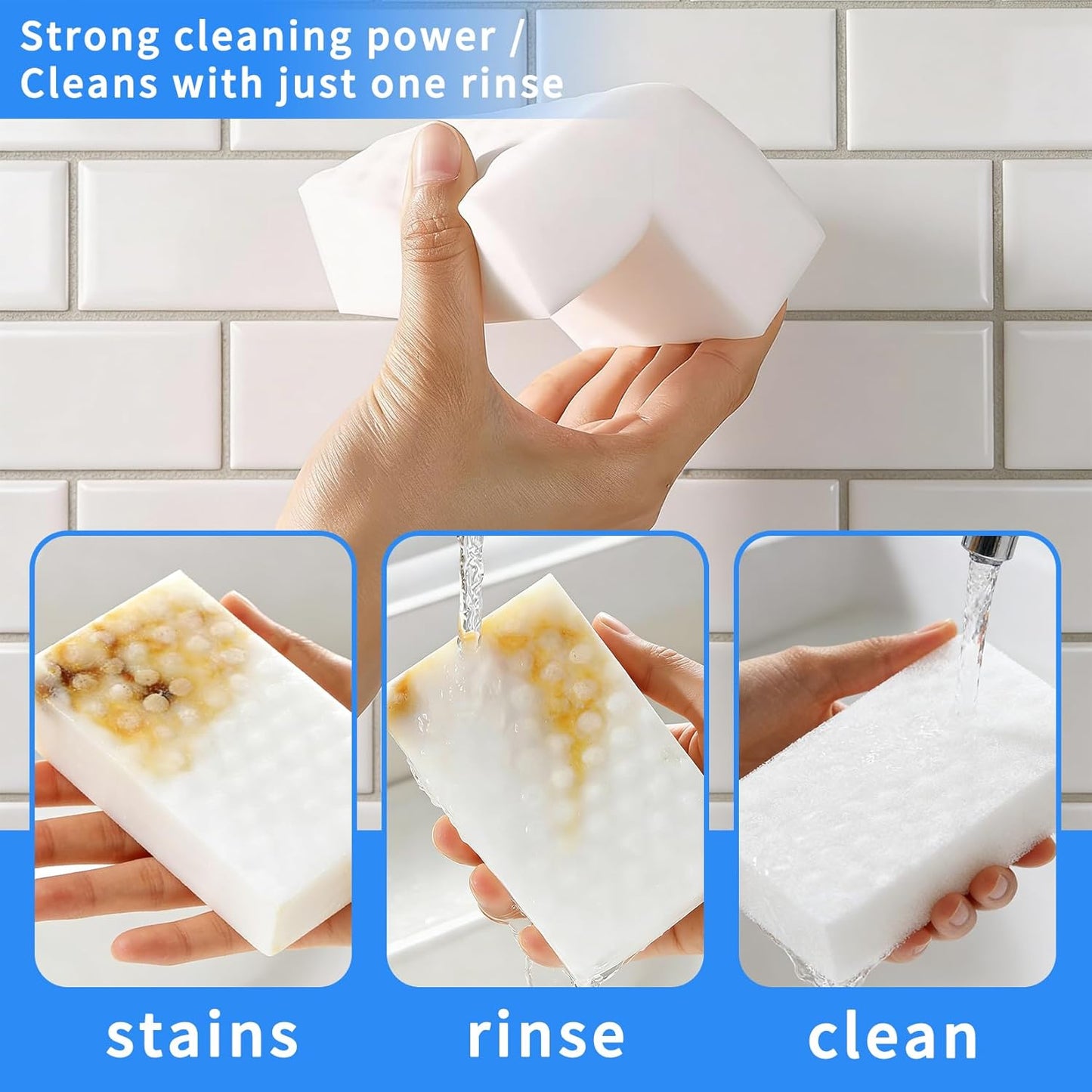 Cleaning Eraser Sponges, 11-Pack, Extra-Durable Melamine Foam Pads for Wall, Kitchen, Bathroom, Shower, Floor – All-Purpose Scrub Blocks, White, 4 x 2.35 x 0.79 in, Multi-Surface Cleaner