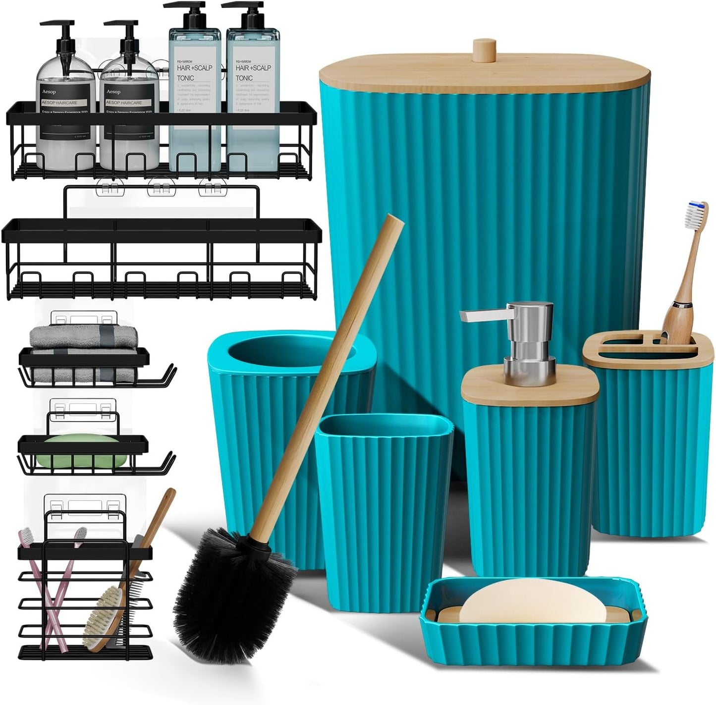 Clara Clark Bathroom Set - Sage Green Bathroom Accessories Set, 6PC Bathroom Accessory Set, Bathroom Sets with Toilet Brush, Trash Can & Soap Dispenser